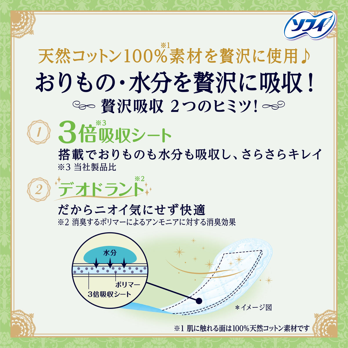 ソフィ Kiyora 贅沢吸収 天然コットン 少し多い用 44コ入