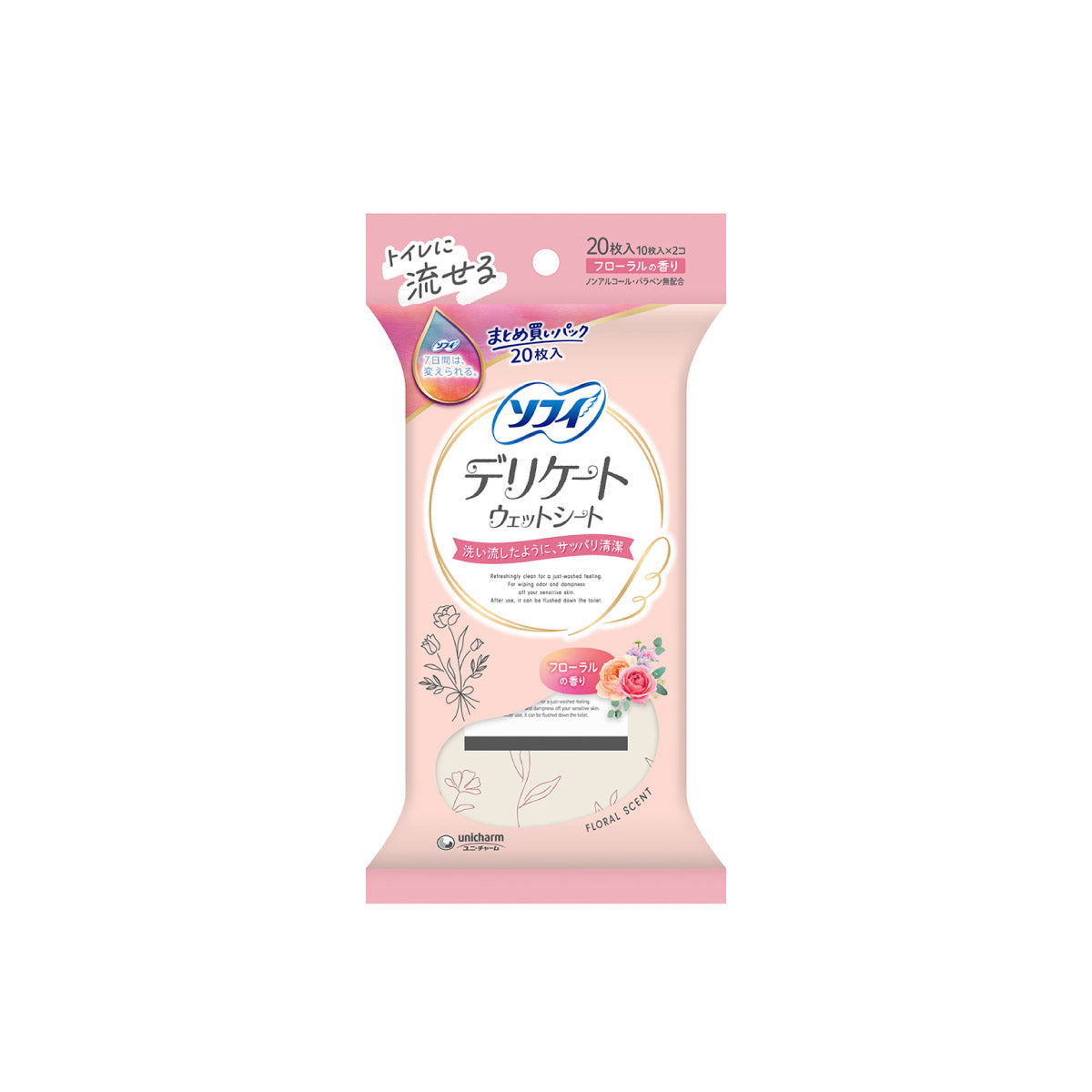 ソフィ デリケートウェットシート フローラルの香り 20枚（10枚入×2コ）
