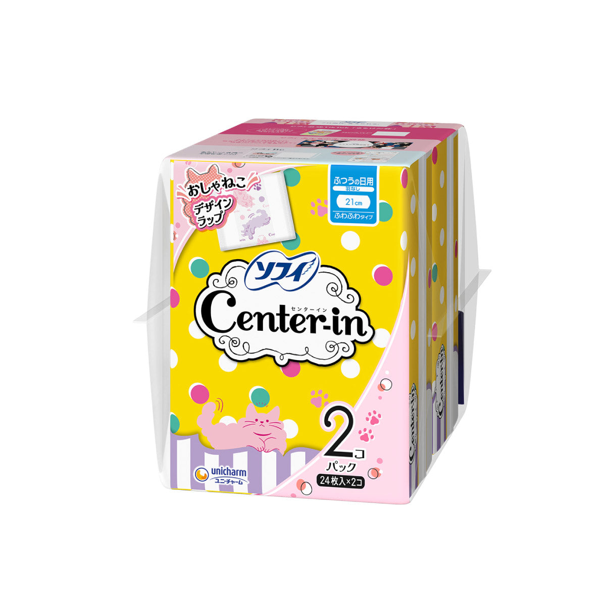 センターイン ふわふわ ふつうの日用 羽なし 21cm 24枚入×2コ